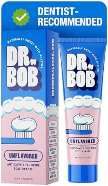 Dr. Bob Unflavored Anticavity Fluoride Toothpaste for Kids, Dentist-Recommended Toothpaste Gel with Xylitol for Sensitive Teeth, SLS-Free, Children and Adult Oral Care, 4 oz. , 1-Pack.