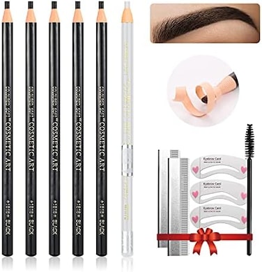 LSxia Waterproof Eye-Brows Pen-cil Set, Pull Cord Peel-off Eyebrow Pencil Microblading Eyebrow Pen Supplies Kit, White Eye-Liner Pencil and Eyebrows Tool Tattoo Makeup For Marking (51 Black.
