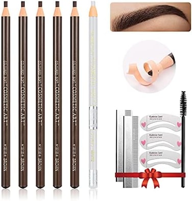 LSxia Waterproof Eye-Brow Pen-cil Set, Pull Cord Peel-off Eyebrow Pencil Microblading Pen Supplies Kit, White Eye-Liner Pencil and Eyebrows Tool Tattoo Makeup For Marking (51 Dark Brown.