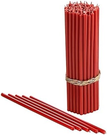 Danilovo Pure Beeswax Candles - No-Drip, Smoke-Less, Tall, Thin Taper Candles &ndash; Decorative Candles for Church Prayer, Decor or Birthday Candles &ndash; Honey Scented Candles &ndash; 6. 4&rdquo;x0. 22&rdquo; (Red, 50pcs.