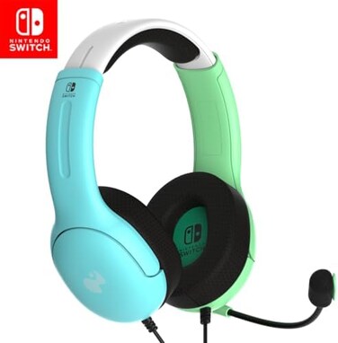 PDP Gaming LVL40 Stereo Headset with Mic for Nintendo Switch - PC, iPad, Mac, Laptop Compatible - Noise Cancelling Microphone, Lightweight, Soft Comfort On Ear Headphones, 3. 5 mm Jack - Blue and gree