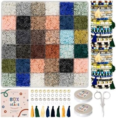 Felix LeChef Clay Beads Bracelet Making Kit by Box-O-Beads, 6000 pcs Polymer Clay Heishi Beads for BraceletJewelry Making, DIY Bracelet Making Kit for KidsTeens Ages 8-12, 24 Earth Tone Colors, 6mm Be