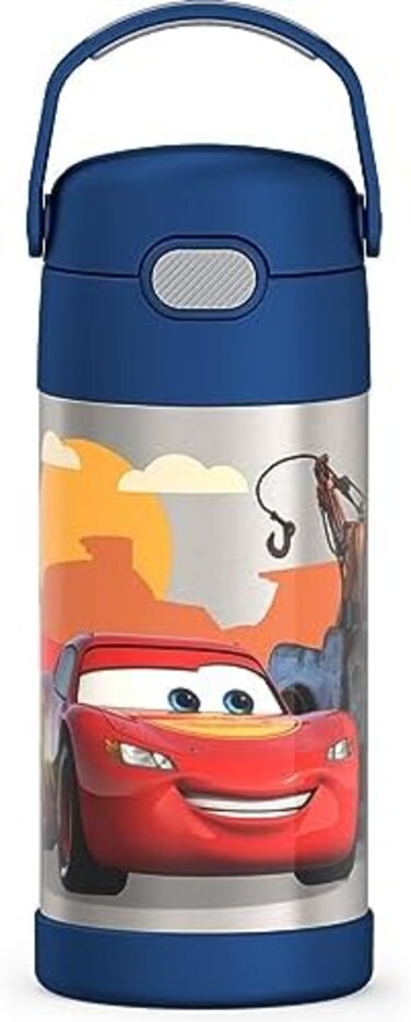 زجاجة مياه THERMOS FUNTAINER مع ماصة - 12 أونصة - زجاجة مياه للأطفال من الفولاذ المقاوم للصدأ معزولة بتفريغ الهواء مع غطاء، سيارات.