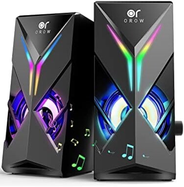 OROROW OROW 10W RGB Computer Speakers with Volume Control, Colorful LED Gaming Speakers for PC/Desktop/Laptop/Monitor, 3. 5mm Aux Input, Lights On/Off Option (S201.