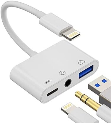 HOYULLI Compatible for iPhone Headphone Adapter 3. 5mm AUX Audio Jack Charger Dongle Earphone Splitter Compatible with Lightning Male to USB Female OTG Power Charging Camera MIDI Connector for Apple f