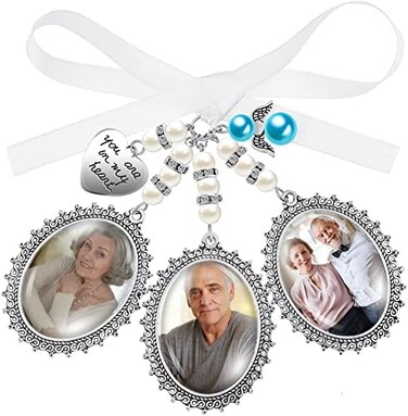 MTLEE Wedding Bouquet Charm Bridal Lacy Oval Photo Charm Memorial Bride Angel Pendant You are Always in My Heart Charm Photo Charm Walk Down with Photo Resizing for Bridal Shower Wedding Bachelor Part