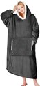 Yescool Oversized Wearable Blanket Hoodie, Flannel Sherpa Fleece Blanket Sweatshirt for Adults Women Men, Big Plush Cozy Hooded Blanket with Hood, PocketSleeves, One Size Fits All (Grey.
