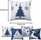 NANAN Christmas Pillow Covers 18X18 Inch Navy Blue Christmas Pillow Cases Snowflake Merry Christmas Holiday Pillowcases Xmas Trees Elk Deer Decorative Cushion Covers for Party Sofa Couch Set of 4.