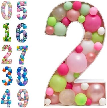 JoyBox Design Mosaic Balloon Frame Marquee Light Up Numbers 2 Pre-Cut Large Foam Board Sign Cut-out for Boy Girl Birthday Backdrop Anniversary Decoration.