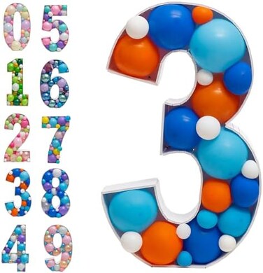 JoyBox Design Mosaic Balloon Numbers Frame Marquee Light Up Number 3 Pre-Cut Large Foam Board Sign Cut-out for Boy Girl Birthday Backdrop Anniversary Decoration.