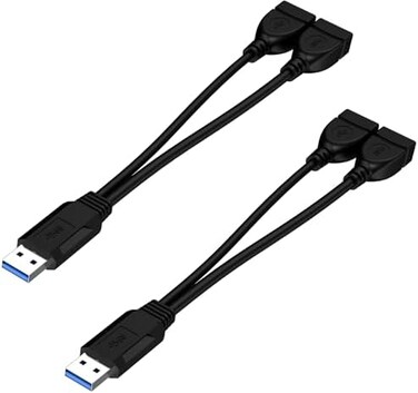 HANGYAN USB 3. 0 Female to Male Splitter Cable(2pack,USB 3. 0 Female to Dual USB Male 1 to 2 Sync Data Charging Converter Y Extension Cable Cord for PC/Car/Laptop/U Disk/Network Card/Hard Disk etc.