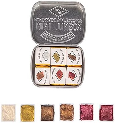 Csy Art Gallery Handmade Artist Watercolor Paints-Metallic Glitter Solid Colors- Retro Portable Metal Case-Pearlescent Color Set Sparkle Professional Watercolour (Fairytale.