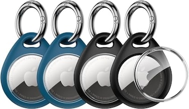 UNBREAKcable 360 Protective Case for AirTag, [4-Pack] AirTags Keyring Holder, Scratch-Resistant, Lock Design, Keychain for AirTag, TPU Full Cover Case for Key, Bag, Luggage, Pet Collar (BlackBlue.