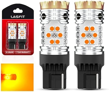 مصباح LASFIT 7440 CANBUS READY LED 7441 لضوء إشارة الانعطاف الخلفي 7440A W21W WY21W مضاد للوميض السريع وخالٍ من الأخطاء 24 واط 1600 لومن كهرماني/أصفر مقاوم مدمج، التوصيل والتشغيل إصدار 2023.