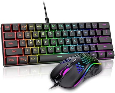 RedThunder 60% Gaming Keyboard and Mouse Combo, Ultra-Compact 61 Keys RGB Backlit Mini Keyboard, Lightweight 7200 DPI Honeycomb Optical, Wired Gaming Set for PC MAC PS5 Xbox Gamer(Black.