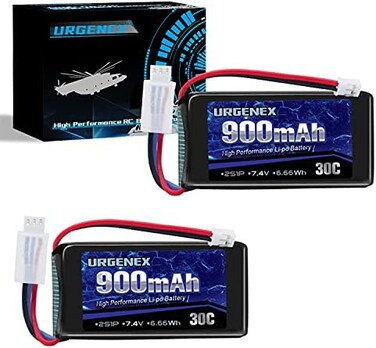 URGENEX 7. 4V Lipo Battery 2S 30C 900mAh Rechargeable Lipo Battery with PH2. 0 Plug Compatible with Most 1/10, 1/16, 1/18, 1/24 Scale RC Cars Trucks.