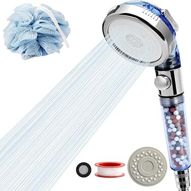 REHAVE Shower Head, Jetting Filter Shower Sprayer,High Pressure 3 Mode,Handheld Spray Showerheads for Dry Skin Hair,Handheld Filter Supercharged Large Rainfall,Purifying Filtration Mineral Stone Beads