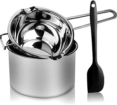 SONGZIMING 1000ML Double Boiler Pot with 2200ML Stainless Steel Pot and Silicone Spatula, Double Boiler Set for Melting Chocolate,Candy, Soap, Wax, Candle Making.