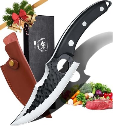 DRGSKL Huusk Japan Knife Upgraded Version, Fillet Caveman Knife Viking Knife Handmade Butcher Boning Knife for Meat Cutting Kitchen Knife with Sheath for Home or Camping Outdoor, Gift for Fathers.