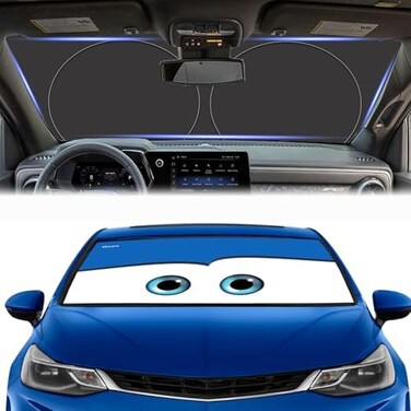 Gven Windshield Shade, 2024 Car Sun Shade for Front Windshield Funny Car Eyes Sunshades Sun Visor Protector Blocks UV Rays Foldable 210T Keep Your Vehicle Cool (Eyes-Blue, Standard.