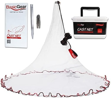 شبكة صيد قياسية من BasicGear لصيد الأسماك باستخدام الطعم، مصنوعة من مواد احترافية ومطورة، بنصف قطر 3 أقدام/4 أقدام/5 أقدام/6 أقدام مع شبكة 3/8 بوصة للمياه العذبة والمالحة، من نوع الرمي.