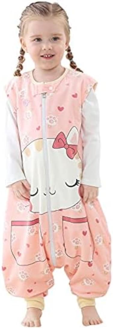 MICHLEY Unisex Baby Wearable Blanket Autumn Winter Toddler Sleeveless Sleeping Bag with Feet,Cat,3-5T.
