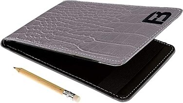 FB FUZZYBUNKERS Fuzzy Bunkers Quality Leather Golf Scorecard Holder - Yardage Book Cover - Golf Yardage Book - Golf Scorecard Book -Free Pencil and Stat Tracker Sheet (Gray.