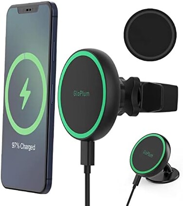 Gloplum 15W Wireless Car Charger, Fast Charging, Compatible with magsafe car mount Magnetic/Magnet Fast Charging Compatible With iPhone 14/13/ iPhone 12/12 Mini/12 Pro/12 Pro Max.