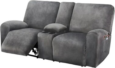 ULTICOR Reclining Loveseat with Middle Console Slipcover, 8-Piece Velvet Stretch Loveseat Reclining Sofa Covers, 2 seat Loveseat Recliner Cover, Thick, Soft, Washable, Loveseat Slipcovers (Dark Grey.