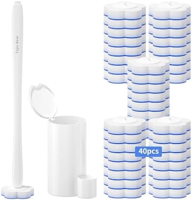 Topo Bear Disposable Toilet Brush Holder Set with 40 Toilet Wand Refills.