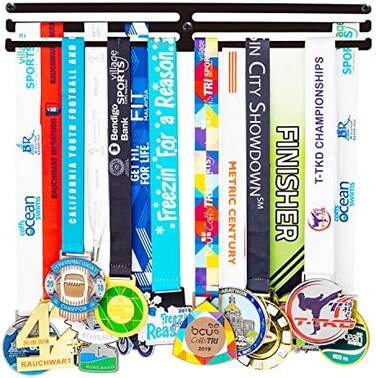 Miayork Perfect medal hanger display,Medal holder display hanger rack medals-Black medal holder wall mount easy to install race runner medal frame 3 Lines medal holder,gymnastics medal holder for girl