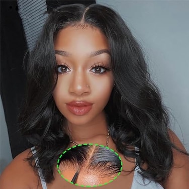Gabrielle 14 Inch Human Hair Lace Front Wigs Body Wave 9A Closure Human Hair Wigs 4x4 Frontal Wigs Human Hair Pre Plucked Body Wave Lace Closure Wigs with Baby Hair Wigs for Black Women Human Hair Glu