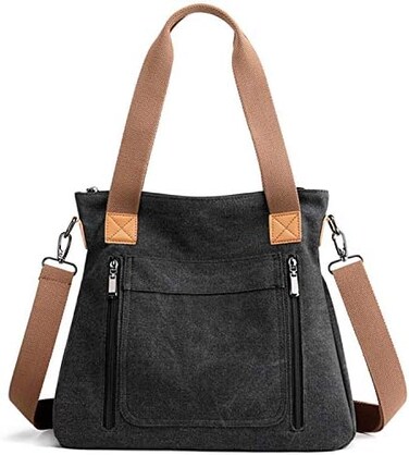 Sunshinejing Women's Canvas Tote Bag Work Shoulder Crossbody Bags Vintage Multi-pocket Handbags.
