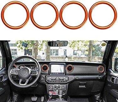 auovo Air Conditioner Vent Ring Interior Accessories for Wrangler JL 2018-2023 Gladiator JT 2020-2023 Dashboard Air Conditioning Vent Outlet Trim Cover Aluminum Alloy (Orange, 2018-2023.