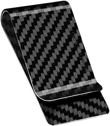 MONOCARBON Carbon Fiber Money Clip Wallet for Men- Minimalist Money Holder - Strong Elastic Clip for Cash, Slim and Durable (Twill Glossy Black.