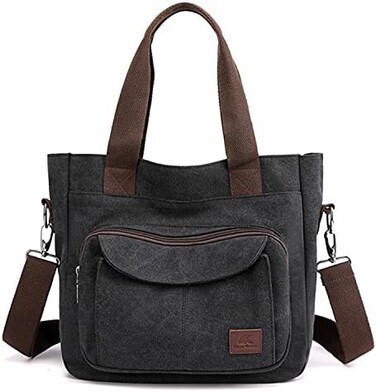 Sunshinejing Women's Canvas Tote Purse Shoulder Crossbody Bag Small Handbag Multi-pocket Top Handle Work Bags.