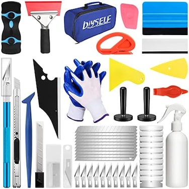 DIYSELF Window Tint Kit, Vinyl Wrap Tool Kit for Cars, 45 Pcs Vehicle Glass Protective Film Wrapping Set, Squeegee for Vinyl, Vinyl Wrap Tools, Window Tint Tools, Car Wrap Kit, Window Film Kit.