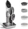 QUTHZZHY Dish Cleaning Brush, Soap Dispensing Dish Brush Set with 4 Replacement Heads and Storage Holder, Kitchen Scrub Brush for Dish Pot Pan Sink Cleaning (Grey.