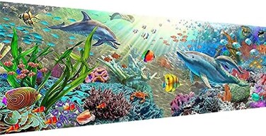 YALKIN 5D Diamond Painting Kits for Adults DIY Large Dolphin Full Round Drill (35. 4x11. 8inchCross Stitch Embroidery Pictures Arts Paint by Number Kits Diamond Painting Kits for Home Wall Decor.