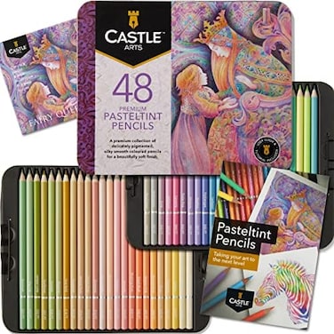 Castle Art Supplies 48 Piece Pasteltint Tin Colored Pencils Set.