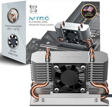 Titanium Micro TMHSFM3 Nitro M. 2 Dual Cooler Heatsink with 30mm PWM Fan.