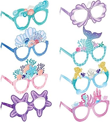 Tenare Mermaid Party Decorations Mermaid Themed Paper Eyeglasses Summer Beach Photo Booth Props for Adult Birthday Party Dress Up.