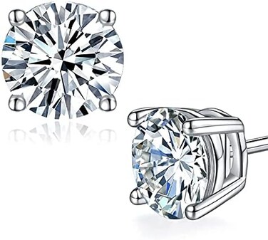 TOPFOOK Moissanite Stud Earrings,18K White Solid Gold Plated 925 Sterling Silver,1-2 Carat Classic Solitaire Round Four Prong Lab Created Diamond Engagement Gift for Women Men.