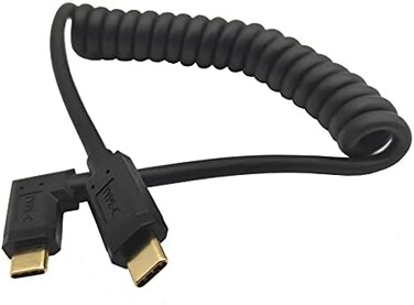 Qaoquda USB C Cable, USB 3. 1 Type C (USB-CMale to Male Coiled Spring Spiral Cable, 3A 10Gbps Fast Charging, Data Extension Cable, Stretched 3FT/1M (M/M LeftRight.