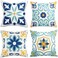 Pyonic Outdoor Waterproof Throw Pillow Covers Set of 4 Floral Printed and Boho Farmhouse Outdoor Pillow Covers for Patio Funiture Garden 18x18 Inch Blue.
