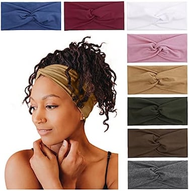 Tobeffect Headbands for Women Non Slip Turban Headband Boho Wide Head Band Womens Hair Wraps Accessories for Teen Girls 8 Pack Solid Colors.