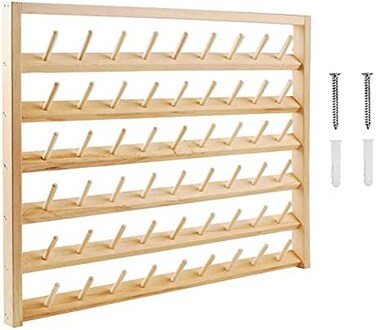 NW2 NW 54 Spools Wooden Thread Holder Sewing and Embroidery Thread Rack and Organizer Thread Rack for Sewing with Hanging Hooks for Wall.