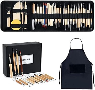 TEMONTIAN Pottery Clay Sculpting Tools,Double Sided Polymer Clay Tools, Sculpting Clay,43Pcs Double Sided Ceramic Clay Carving Tool Set with Carrying Case Bag for Beginners (Black.