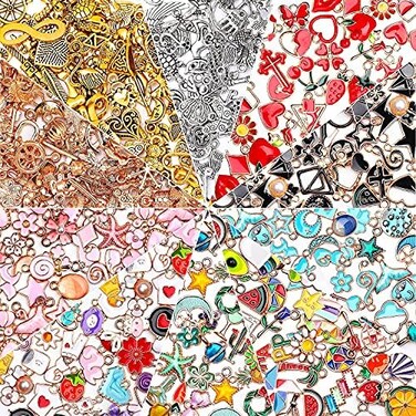SANNIX 500Pcs Charms Bulk Wholesale Assorted Gold Plated Enamel Pendants Earring for Bracelet Necklace DIY Jewelry Making Craft Supplies.