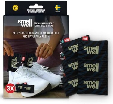 SmellWell Active 3-Pack Odour RemoverShoe Deodorant (3 Pairs, 6 x 50 gBamboo Activated Carbon Odour AbsorberAir Purification BagsMoisture Absorber for Shoes, Bags and Against Sweat Feet.